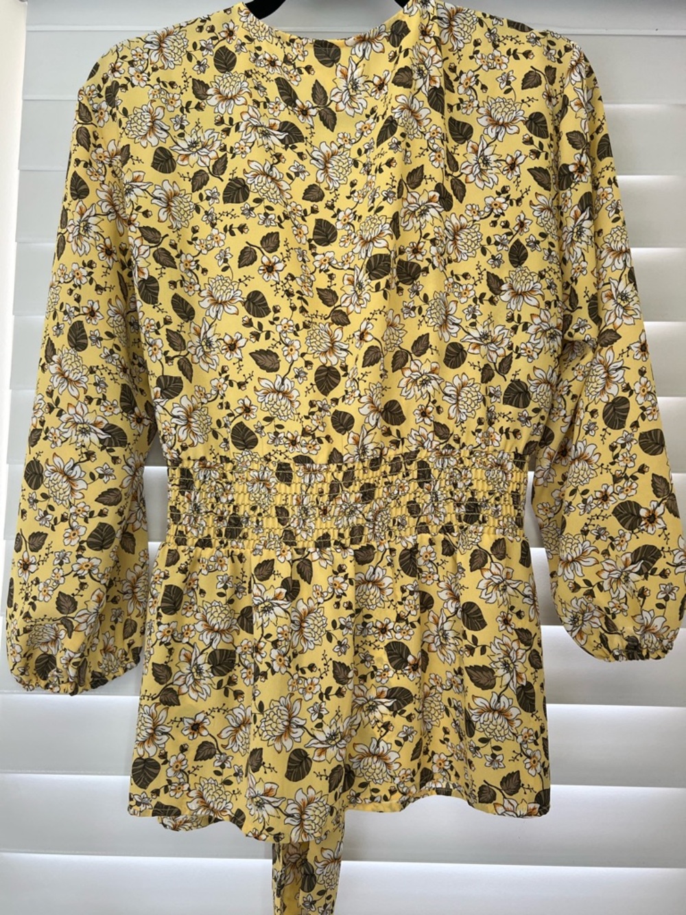 Max Studio Yellow Floral V-Neck Tie-Waist Top - Picture 7 of 7